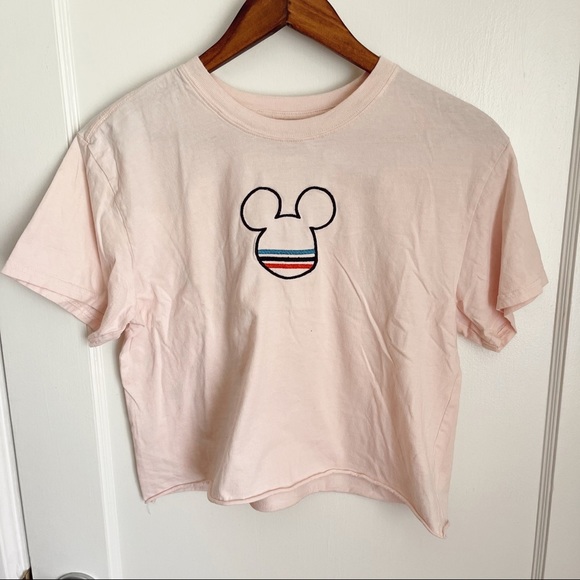 Disney Mickey Logo Pink Crop Tee - Picture 1 of 6